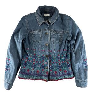 Coldwater Creek Embroidered Denim Jacket XS | Boho Southwestern Y2K Jean Coat